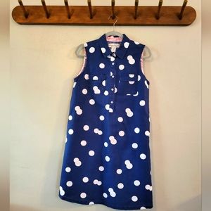 Dizzy Lizzie | Navy & White Polka Dot Linen-Blend Sleeveless Dress